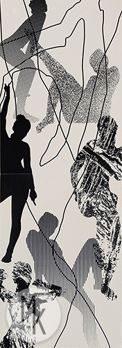 ,,Let's dance,, 70x200cm. Grafika stworzona w technice czarne na czarnym.