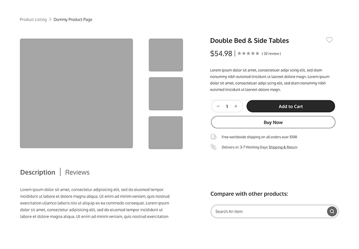 Low Fidelity wireframes - Strona produktu