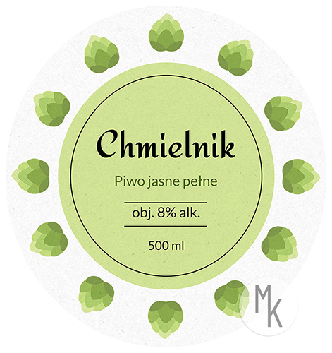Frontowa etykieta piwa ,,Chmielnik,,