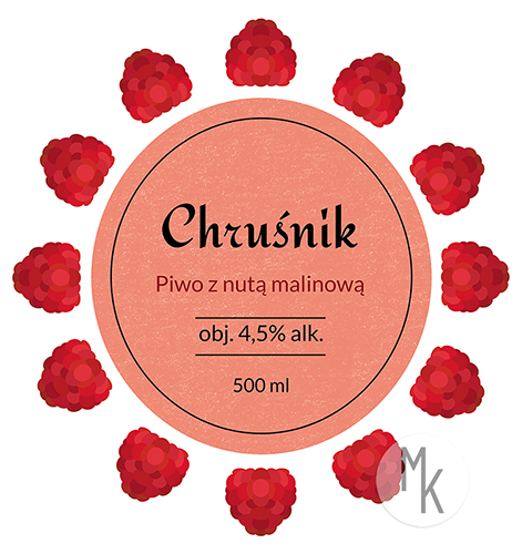 Frontowa etykieta piwa ,,Chruśnik,,