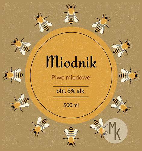 Frontowa etykieta piwa ,,Miodnik,,