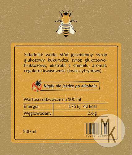 Tylnia etykieta piwa ,,Miodnik,,